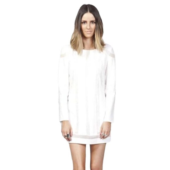 Finders Keepers Turning Tables Long Sleeve Dress Size XS White Sheer Paneled - Picture 12 of 12